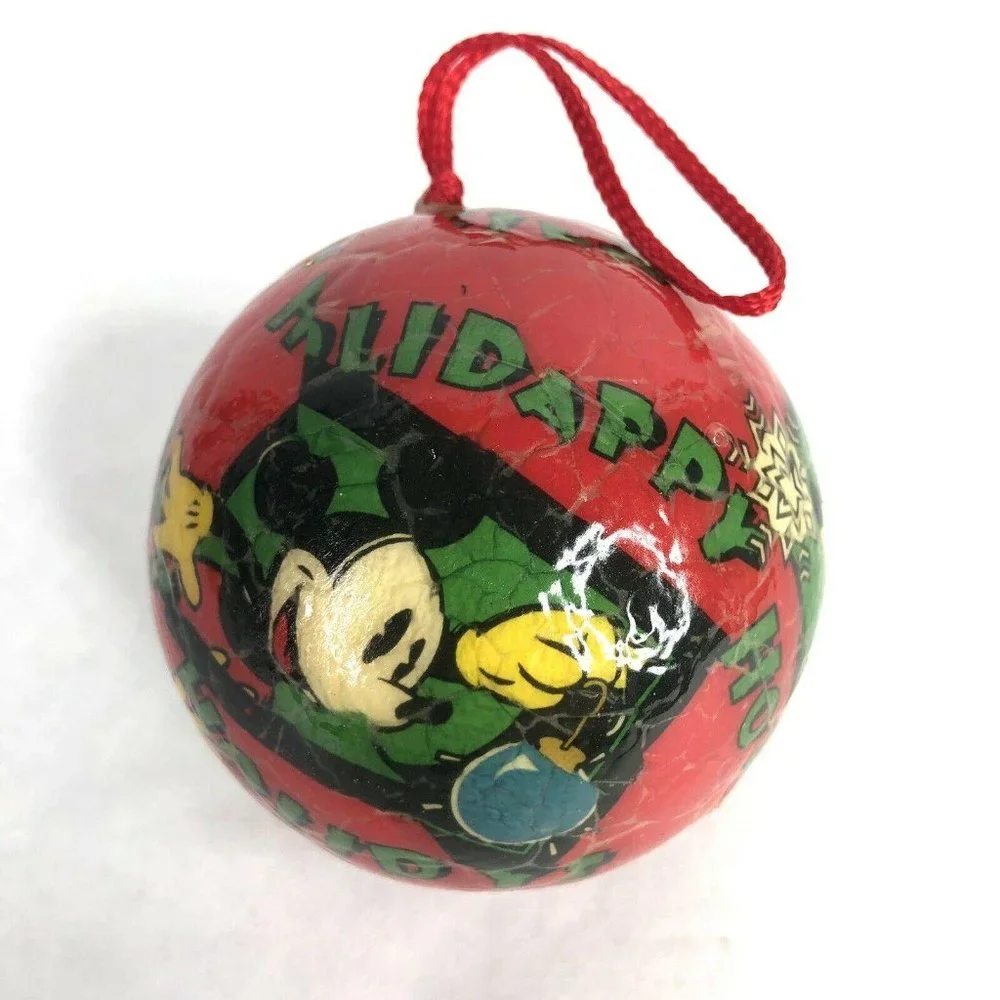 Disney Mickey Mouse Decoupage Christmas Tree Ornament‎ Red Green